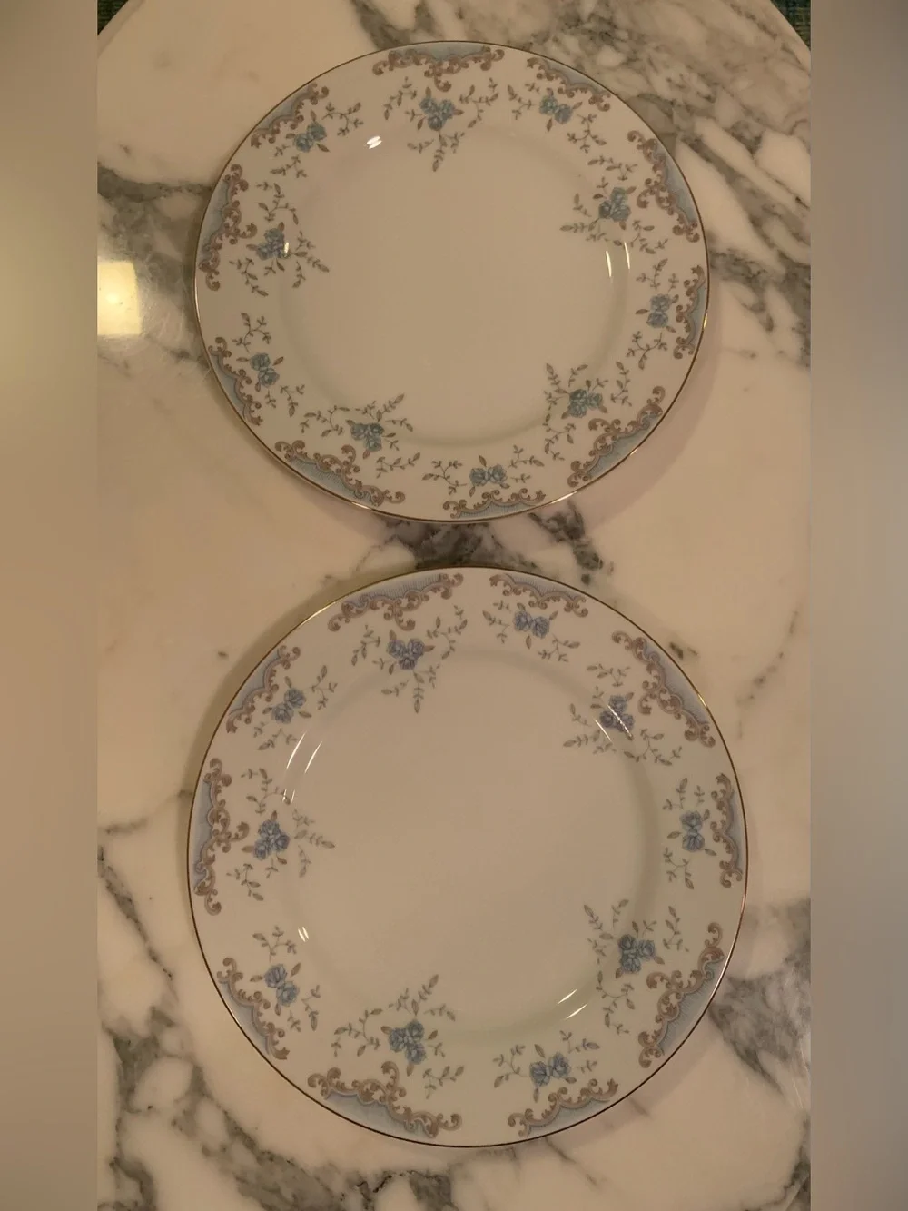 Vintage Imperial China “Seville” Set Of 2 Dinner Plates Blue Gold Trim